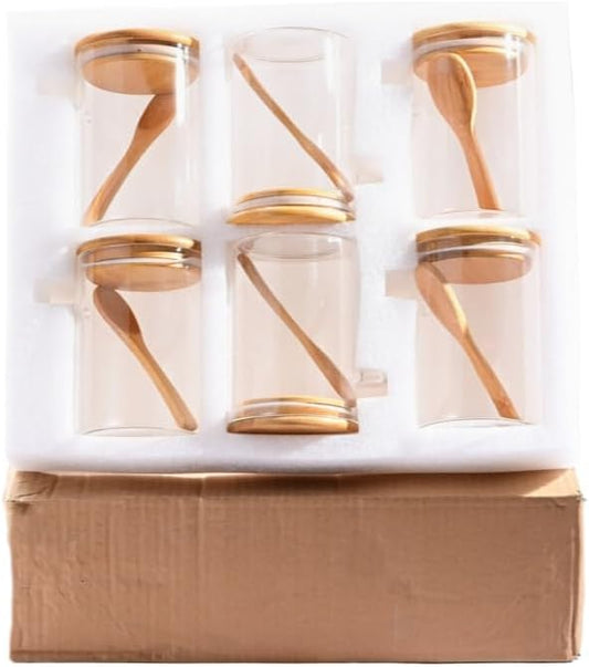 17oz Glass Storage Jars with Bamboo Lids & Spoons - Airtight Containers for Loose Leaf Tea, Overnight Oats, Coffee, and Dry Goods - Set of 6 Kitchen Canisters (6pcs)