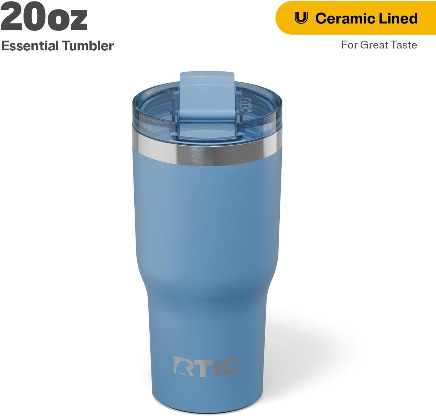 RTIC 20oz Essential Tumbler with Lid, Insulated, Stainless Steel, Metal, Double Wall Vacuum-Insulation, Ceramic Lined, Travel Cup for Iced Coffee, Tea, Hot and Cold Drink, Denim