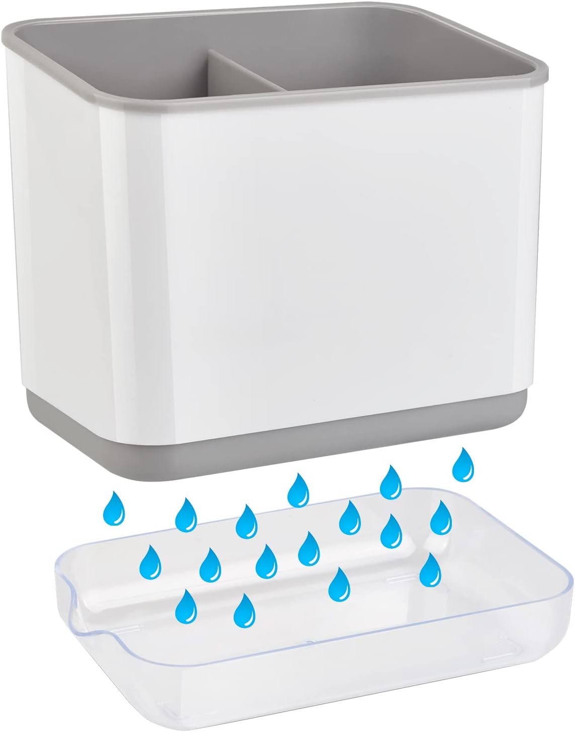 RedCall Kitchen Sink Caddy Organizer Counter,Dish Sponge Holder and Brush Holder with Drip Tray,Plastic Sinkware Caddy,Bathroom Toothbrush Holder (1 Sink Caddy)