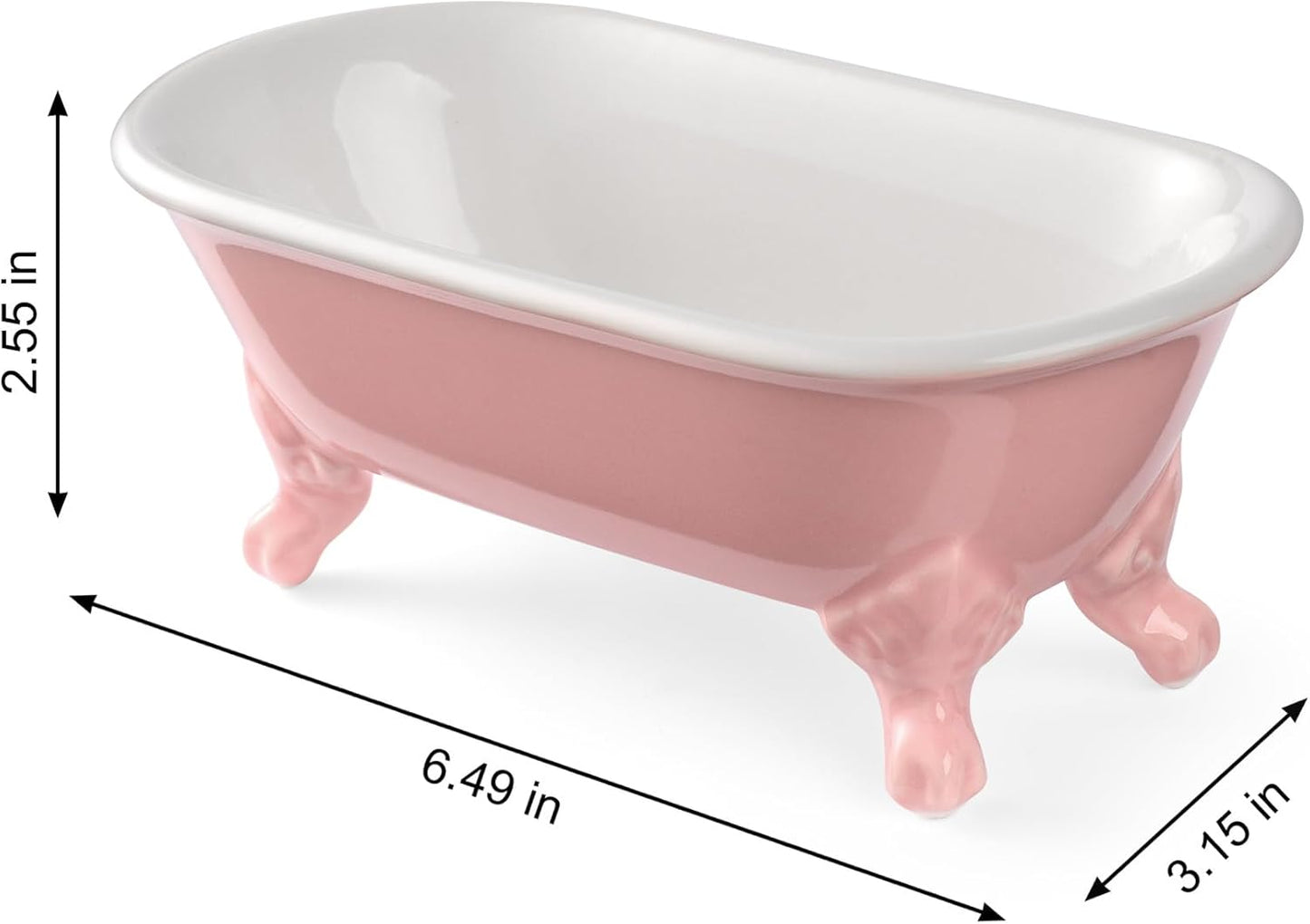 6.5" Ceramic Mini Decorative Clawfoot Bathtub Bar Soap Dish, Kitchen Sponge Holder and Shower Tray for Bathroom, 1 Pack(Rose)