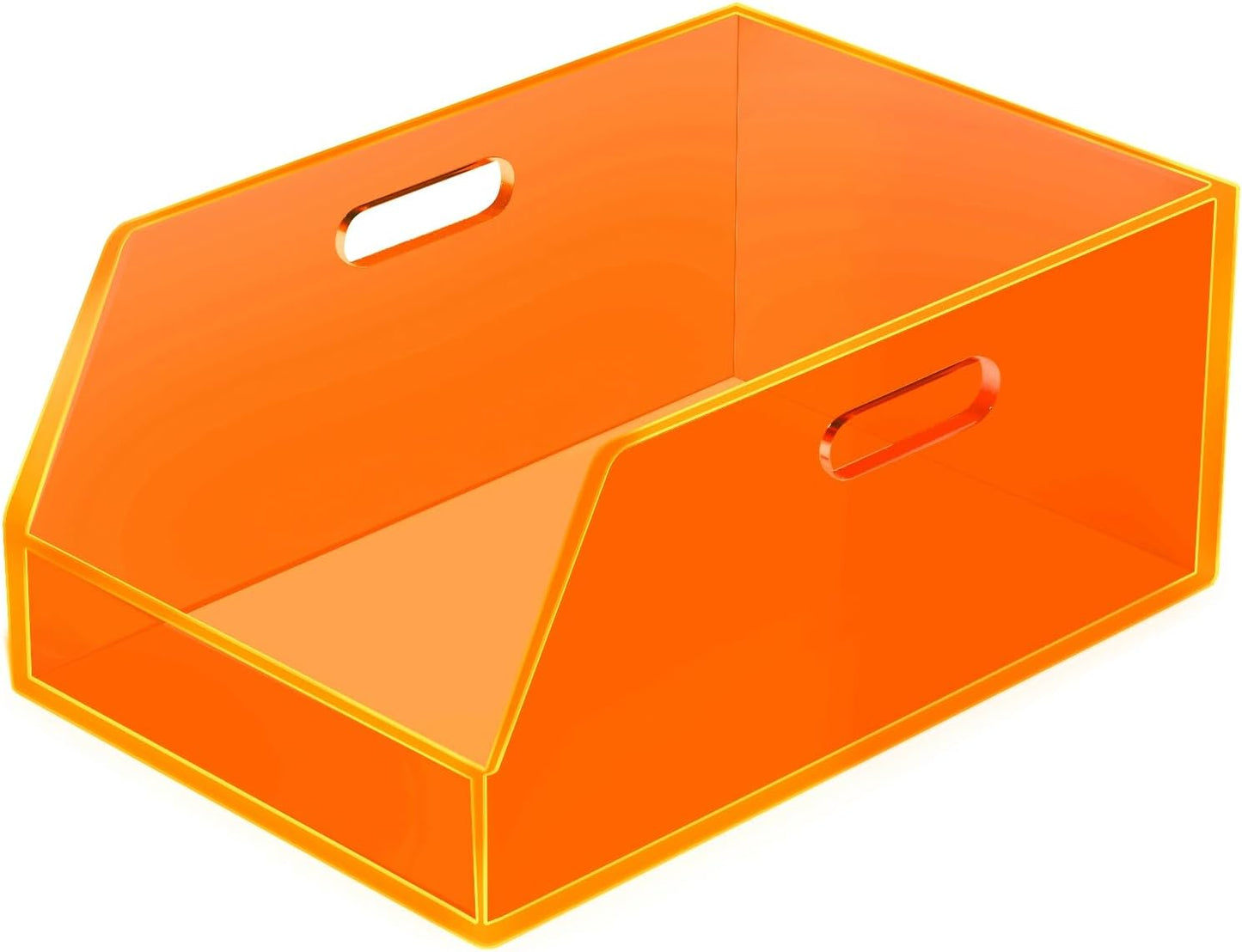 Gelite Stackable Large Storage Bin Organizer with Handles Acrylic Storage Container for Toy Pantry Kitchen Cabinet Bathroom Closet Office Organization, 15.4x11.4x6.7'', Neon Orange