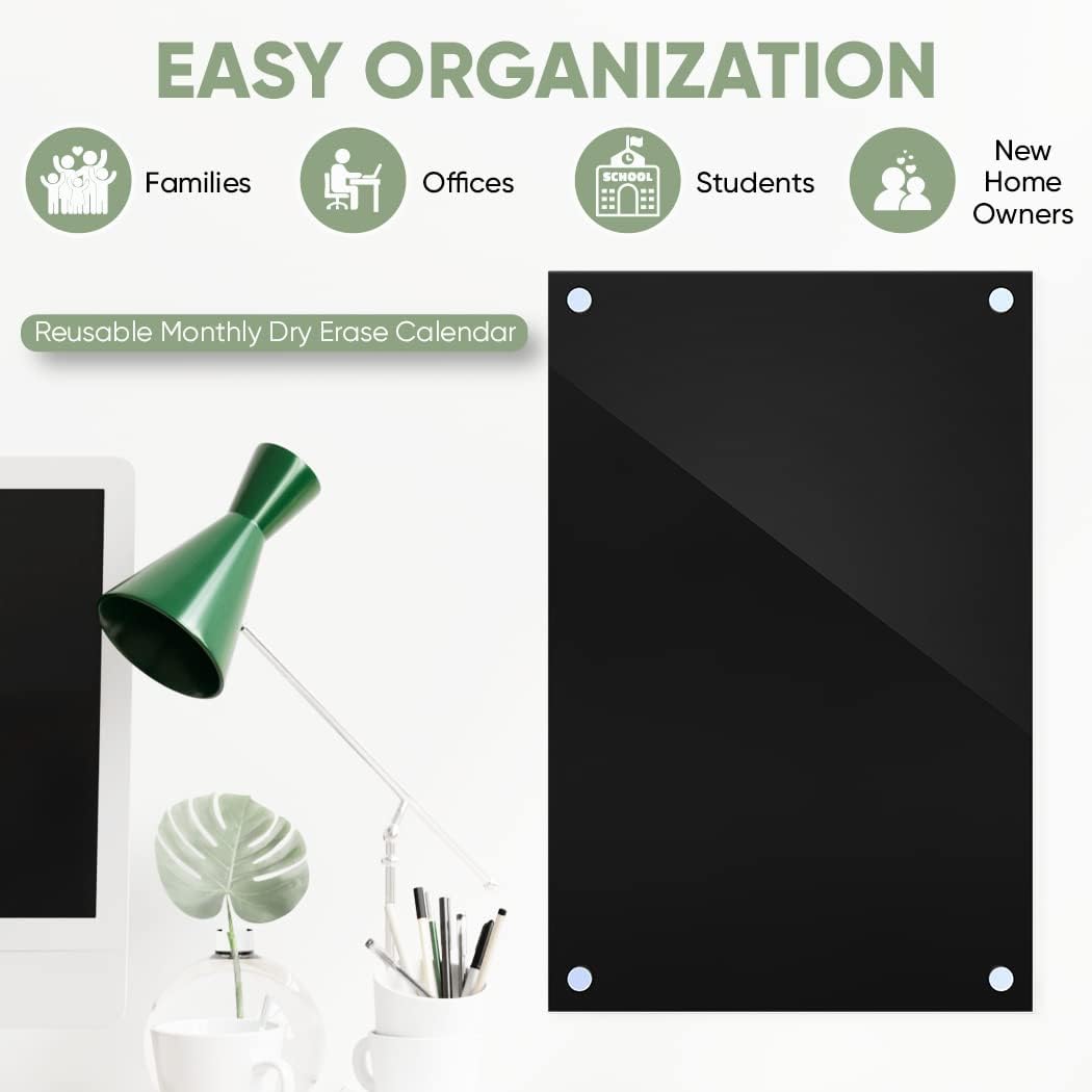 Ships Next Day, Made in USA - Acrylic Dry Erase Board | Non-Magnetic Dry Erase Board | Hanging Frameless White Board | Acrylic for Office, School and Home Walls | for Kids & Adults (Black - 11x14)