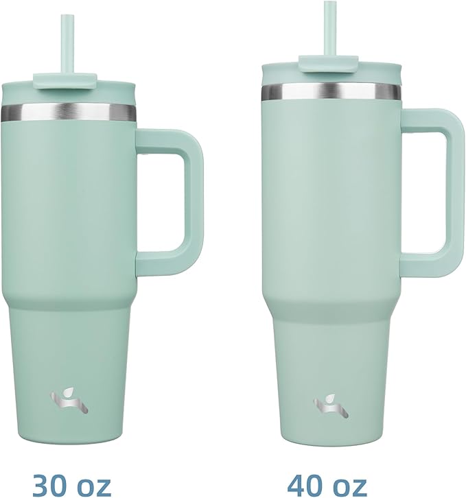 30 oz Tumbler with Handle and 2 Straws,2 in 1 Lid Insulated Water Bottle Stainless Steel Travel Coffee Mug,Retro Green