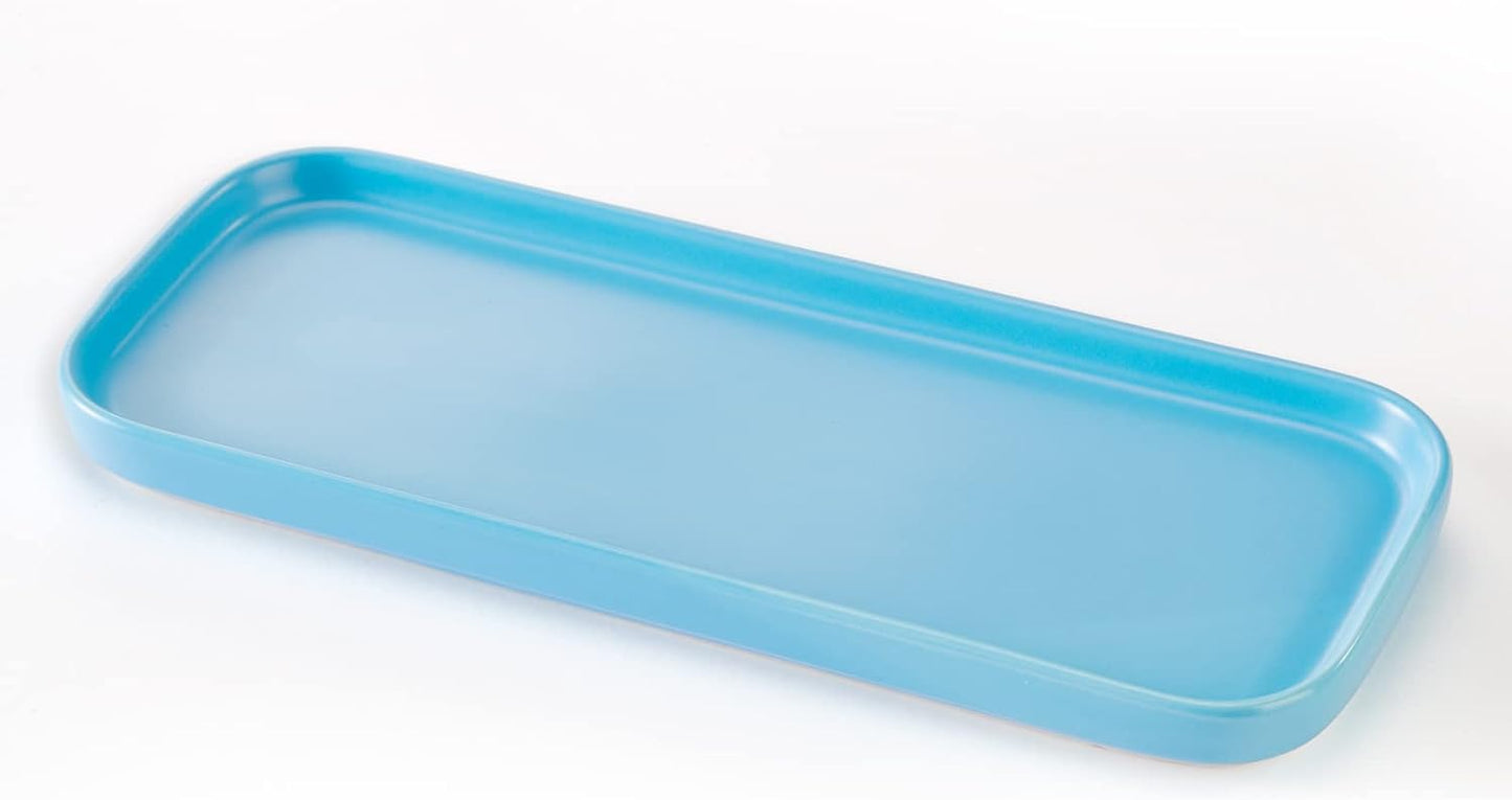 Ceramic Bathroom Tray,Kitchen Sink Organizer Tray,Cosmetics Holder (Blue)