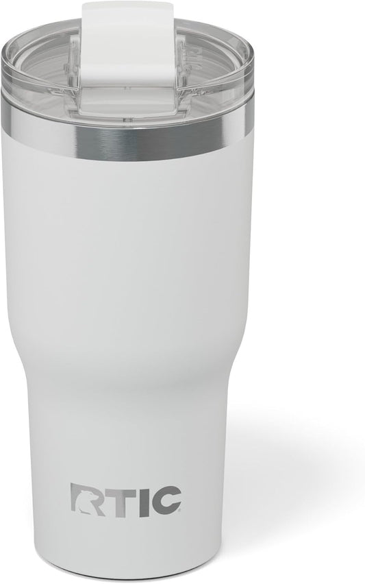 RTIC 20oz Essential Tumbler with Lid, Ceramic Lined, Insulated, Stainless Steel, Metal, Double Wall Vacuum-Insulation, Travel Cup for Iced Coffee, Tea, Hot and Cold Drink, White