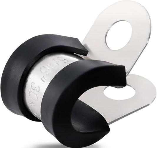 100PCS Cable Clamps 5/16 Inch 304 Stainless Steel Cable Clamps Rubber Coated Cushioned Insulated Cable Clamp,Automotive Wire Clamps,Pipe Clamps,Metal Clamp for Tube,Wire Cord Installation(8mm)