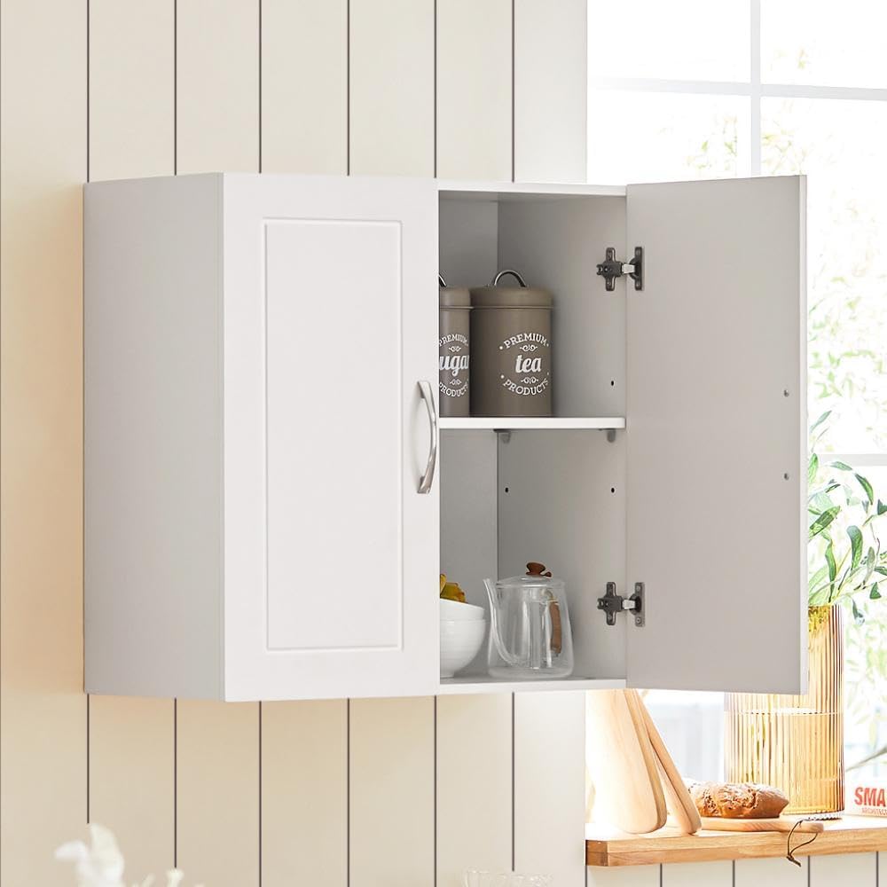 SoBuy Kitchen Wall Cabinet for Laundry Room, Medicine Cabinet for Bathroom, Wall Storage Cabinet for Garage, Linen Tower Bath Cabinet, Cabinet with Shelf, White FRG231-W