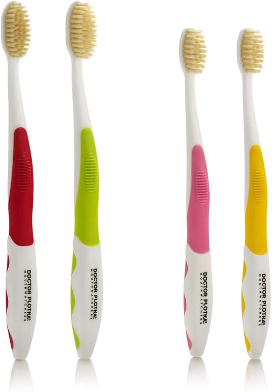 MOUTHWATCHERS Soft Flossing Toothbrushes, Family Pack, 2 Adult & 2 Kids, Ultra Clean Manual Toothbrush Set for Sensitive Teeth & Gums, by Dr. Plotka, Assorted Colors