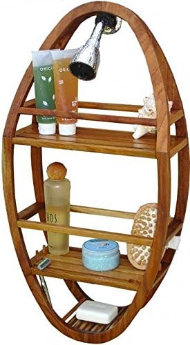 AquaTeak Patented Moa Oval Teak Shower Organizer Two-Step Care Kit