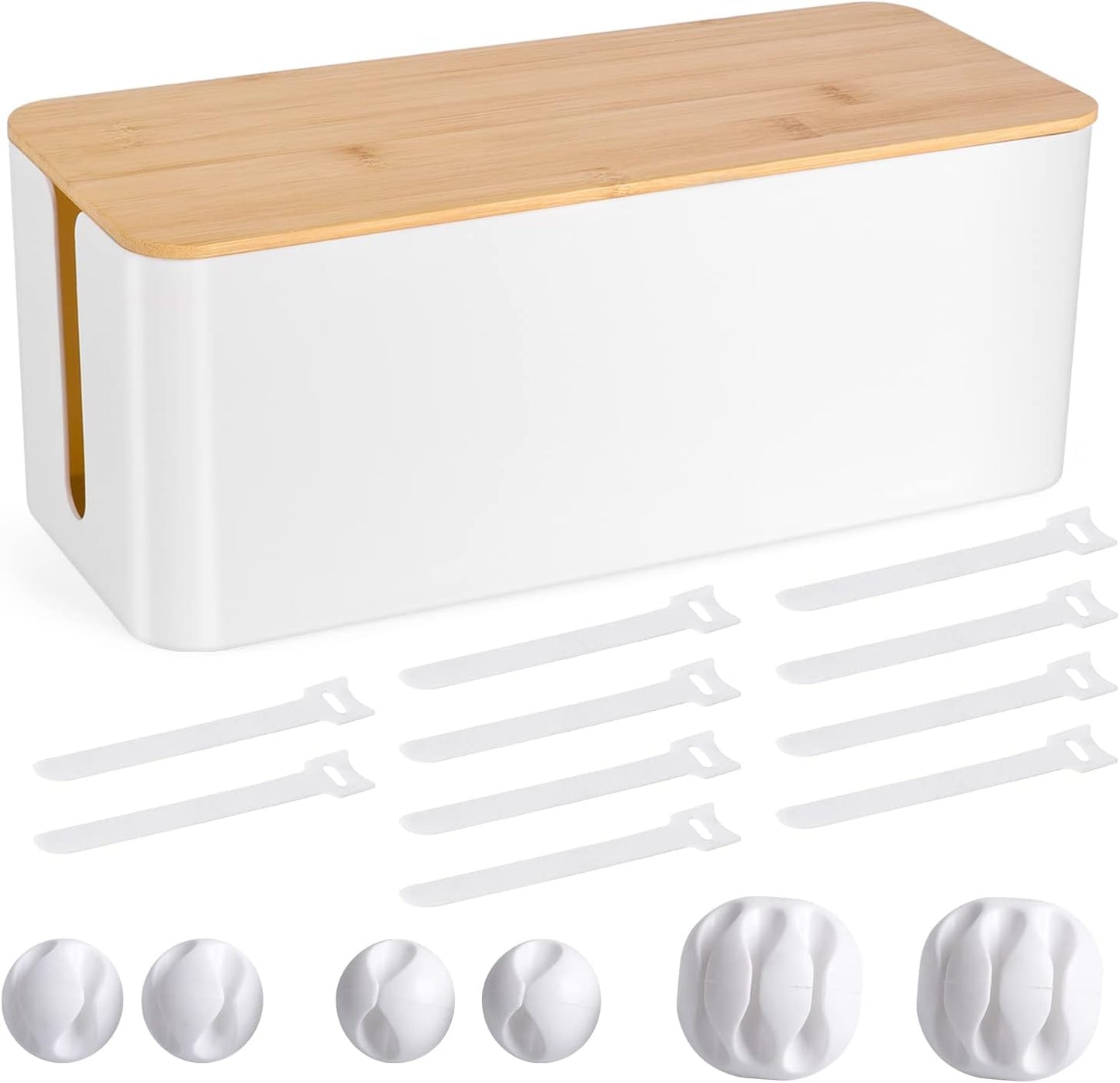 Cable Management Box - Wooden Style Cord Organizer Box to Hide Wires & Power Strips | Desk Computer Cable Organizer Box | Safe ABS Material | 12.6" (L) x 5.3" (W) 4.9" (H) | for Home & Office - White