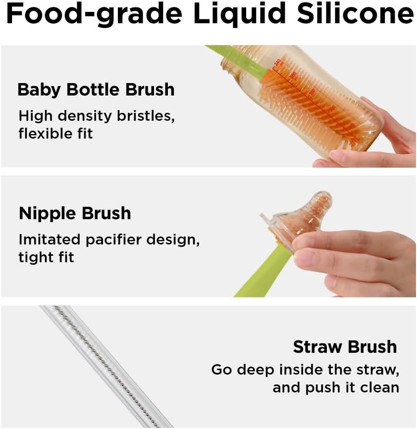 Travel Bottle Brush with Portable Bottle Drying Rack, Baby Bottle Brush for Baby Travel Essential, White