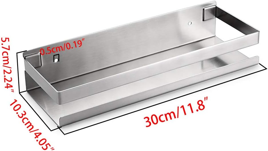 OwnMy Bathroom Shower Shelf Stainless Steel Bath Kitchen Basket Shower Caddy Rack, Rustproof Metal Bathroom Storage Floating Shelves Wall Mounted Shower Corner Rectangular Shelf - 12 Inch Silver