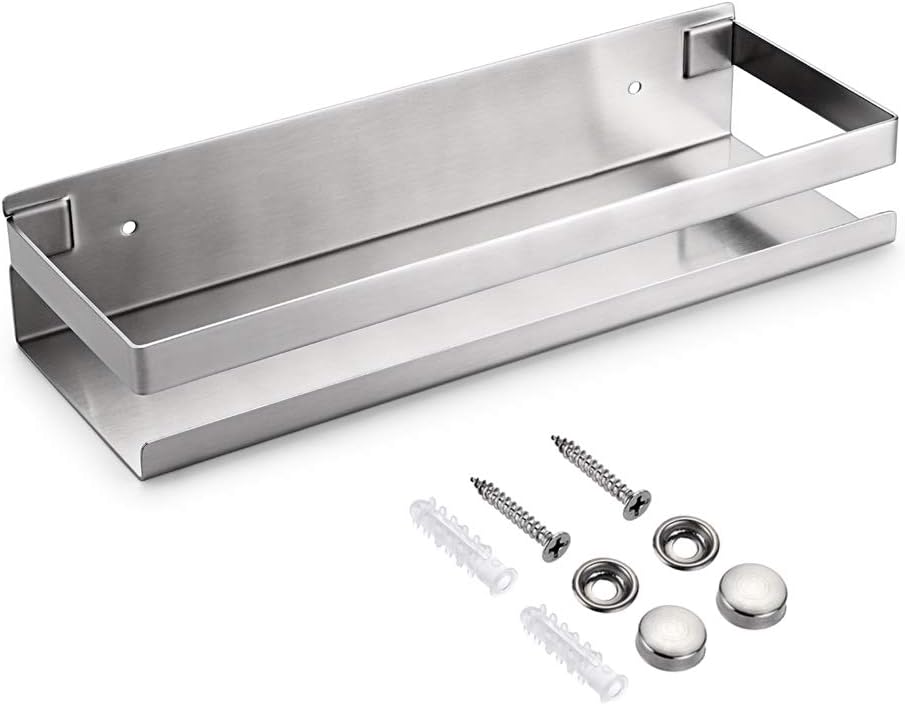 OwnMy Bathroom Shower Shelf Stainless Steel Bath Kitchen Basket Shower Caddy Rack, Rustproof Metal Bathroom Storage Floating Shelves Wall Mounted Shower Corner Rectangular Shelf - 12 Inch Silver