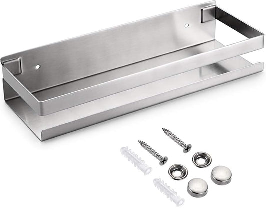 OwnMy Bathroom Shower Shelf Stainless Steel Bath Kitchen Basket Shower Caddy Rack, Rustproof Metal Bathroom Storage Floating Shelves Wall Mounted Shower Corner Rectangular Shelf - 12 Inch Silver