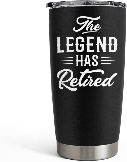 SANDJEST Retirement Gifts for Coworker, Colleagues - The Legend Has Retired Tumbler - Birthday, Christmas, Happy Retirement Gifts - 20oz Stainless Steel Insulated Coffee Travel Mug Gift for Men, Women