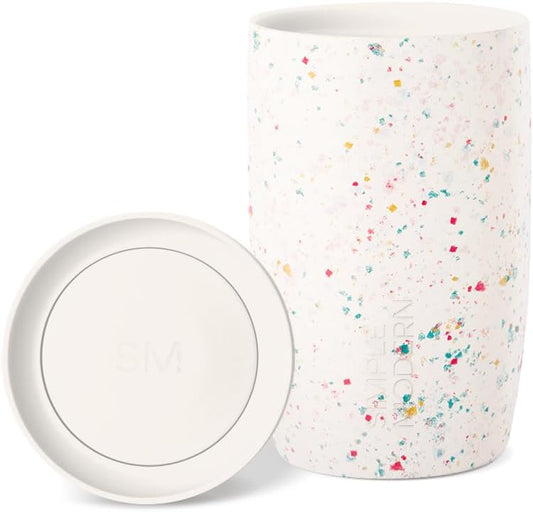 Simple Modern Travel Coffee Mug Tumbler with 360° Lid | Ceramic-Lined Insulated Stainless Steel Cold Brew Iced Coffee Cup | Gifts for Women Men Her Him | Voyager Signature | 12oz | Cream Terrazzo