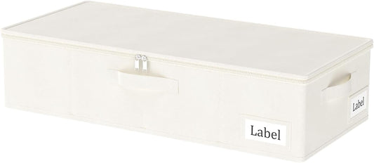 Yawinhe Underbed Bags, Storage Containers Bags with Lid, Foldable Blanket Bins, with Sturdy Zipper und Label Holders, for Clothing, 23.6''Lx11.8''Wx6''H, 1Pack,Beige，SNH002BES-1