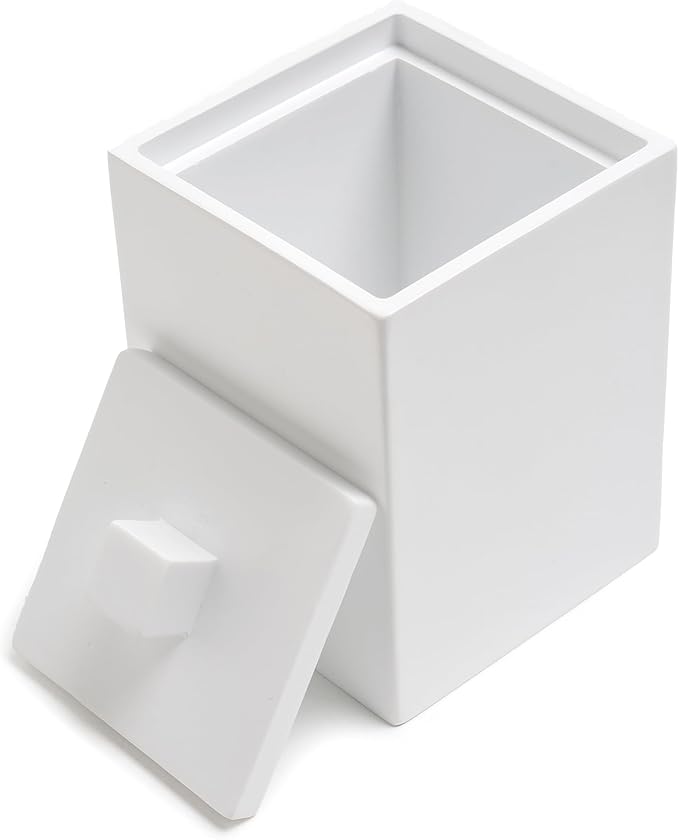 Bathroom Qtip Holder, Resin Cotton Swab Holder with Lid Qtip Holder Dispenser for Cotton Ball Bath Salts Storage Christmas Birthday Anniversary, Matte White