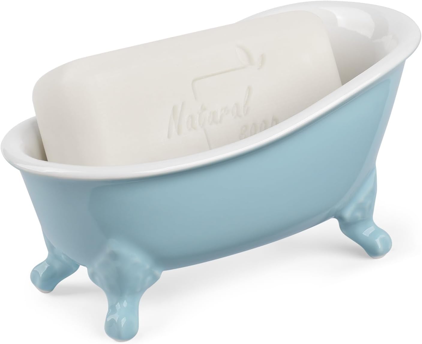 6.1" Vintage Ceramic Mini Decorative Clawfoot Bathtub Bar Soap Dish, Kitchen Sponge Holder and Shower Tray for Bathroom, 1 Pack (Baby Blue)