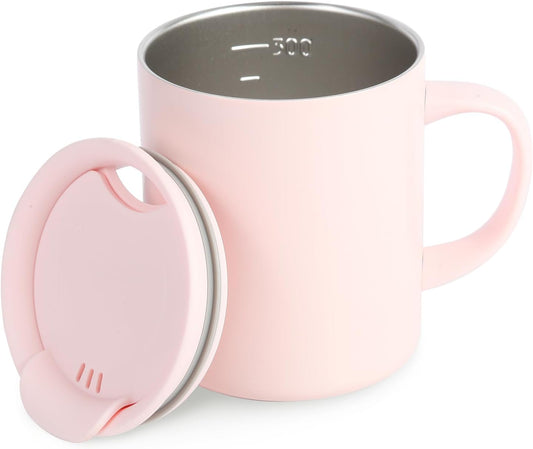 12oz Coffee Mug,Insulated Camping Mug with Lid,Double Wall Stainless Steel Travel Coffee Cup with Handle, Vacuum Reusable Coffee Tumbler Cup for Home, Office, Camping - Pink