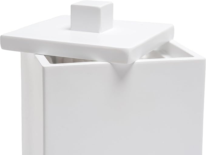 Bathroom Qtip Holder, Resin Cotton Swab Holder with Lid Qtip Holder Dispenser for Cotton Ball Bath Salts Storage Christmas Birthday Anniversary, Matte White