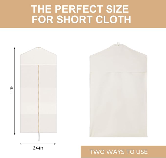 Sotiff Cotton Dress Garment Bags for Long Gowns Long Dress Travel Breathable Foldable Storage Bag Dust Proof(White,40 x 23.6 Inches)