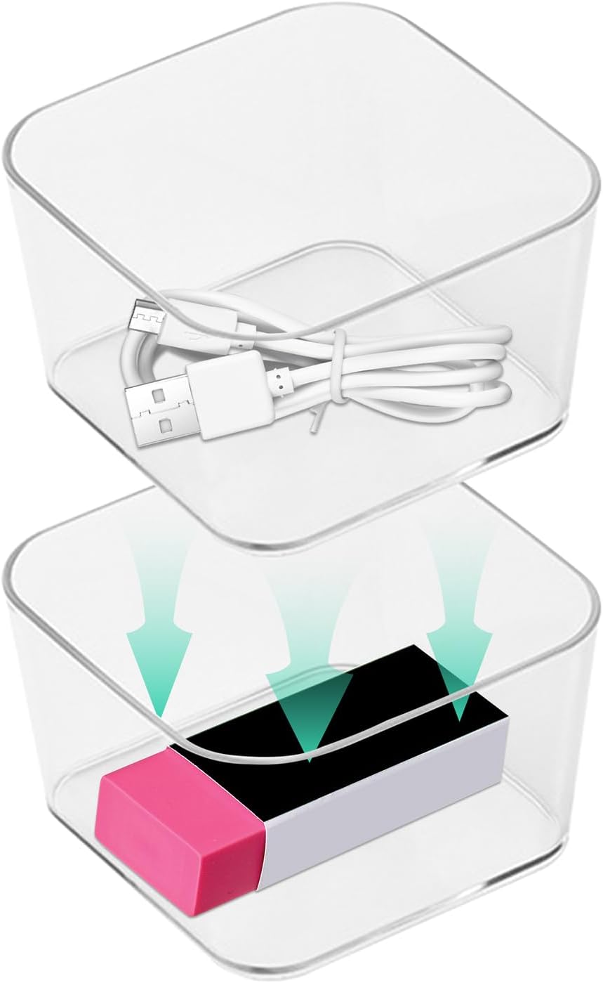 6pcs Clear Acrylic Storage Container, Desk Organizer Drawer Square Tray, Small Makeup Vanity Storage Bins Widely for Kitchen Cabinet, Tool, Office Desk, Gadgets, Pens, Paper Clips, No Lid