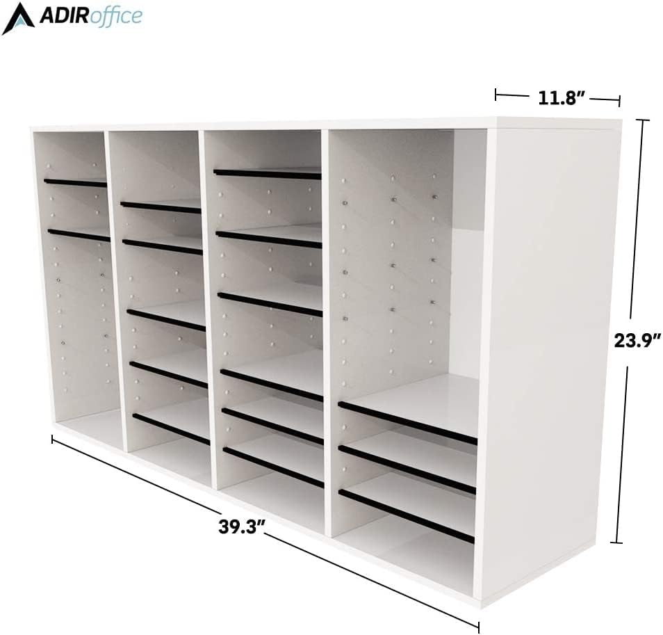AdirOffice Wooden Adjustable Literature Organizer, 36 Compartment Office Mailbox, or Classroom Literature Organizer, White