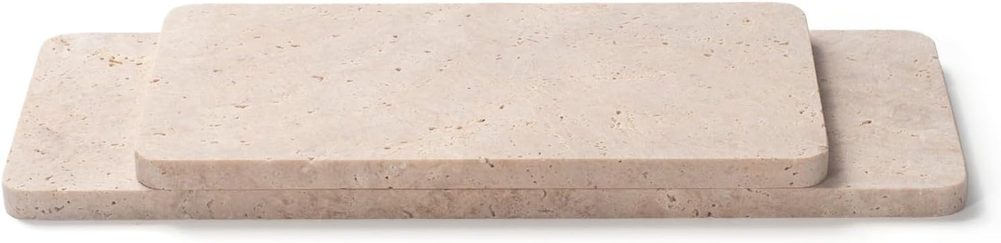 Edgeless Travertine Bathroom Vanity Tray, Decorative Rectangular Marble Tray for Countertop, Dresser, Jewelry, Perfume, Candle, Soap 7.8inch x 3.9inch x 0.4inch