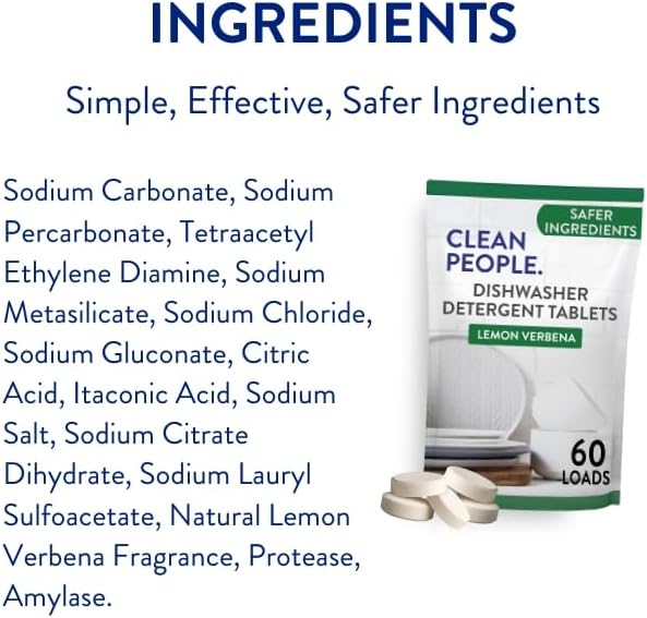 The Clean People Dishwasher Tablets - Cuts Grease & Rinses Sparkling Clean - Residue-Free - Phosphate Free Dishwashing Tablets (120 Count, Lemon Verbena)
