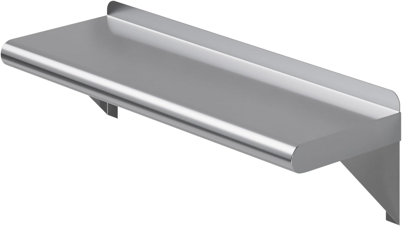 AmGood 8" X 24" Stainless Steel Wall Shelf | Metal Shelving | Garage, Laundry, Storage, Utility Room | NSF | Restaurant, Commercial Kitchen