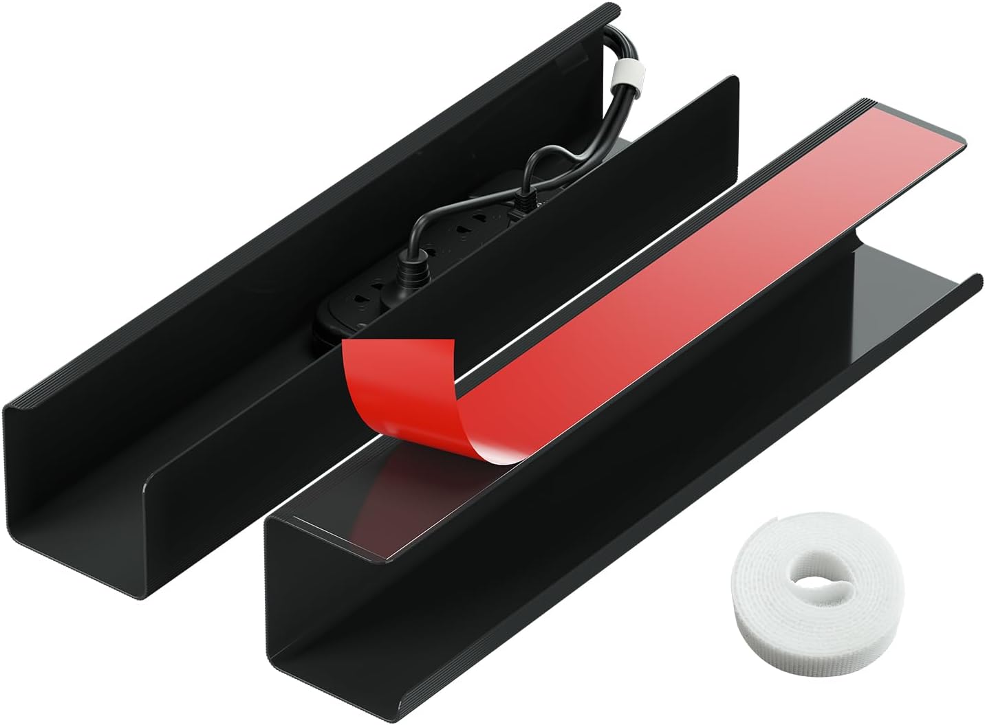 2 Pack No-Screw Cable Management Under Desk, Self-Adhesive Cord Organizer, Wire Management Tray for Office and Home (Black)