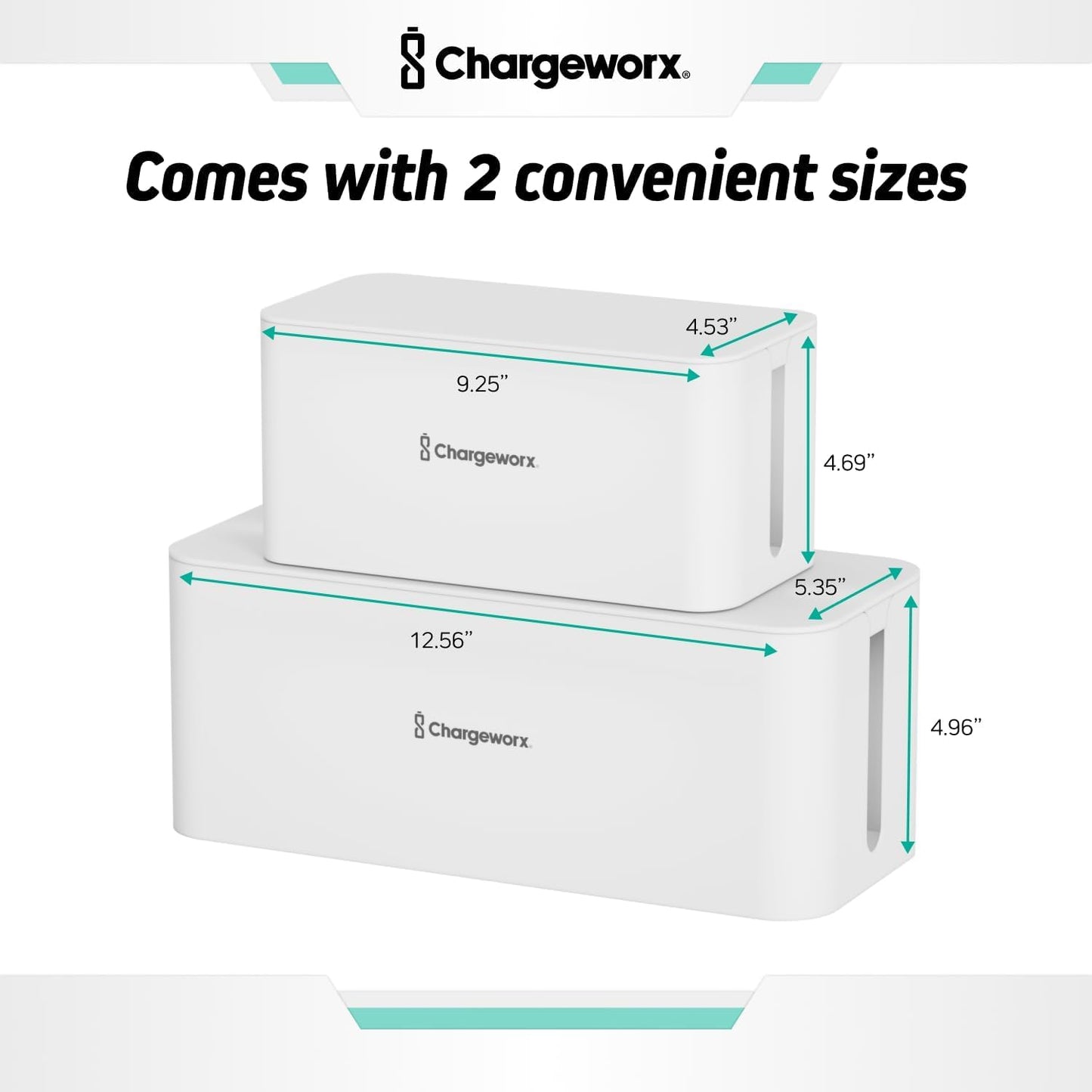 ChargeWorx Cable-Management Box Set, Cord Organizer, Cable Box to Hide Surge Protectors and Power Strips, Desk and Floor Cord Management, Home Office and TV Wire Concealer, White