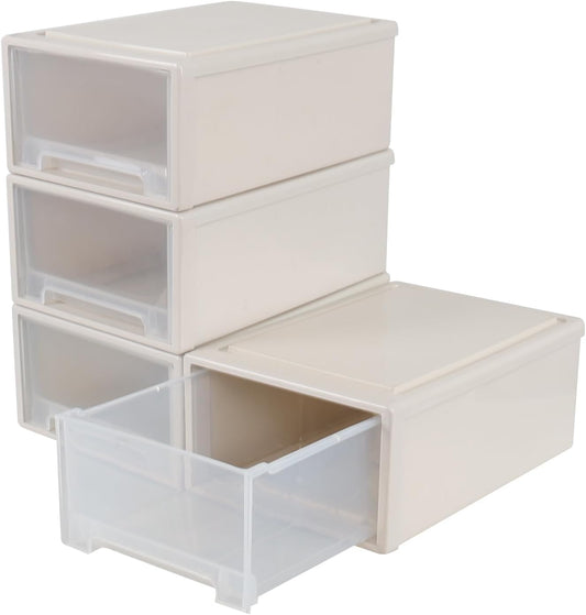 12 Quart Stacking Desktop Drawer Boxes, Plastic Storage Drawer Unit, 4 Pack