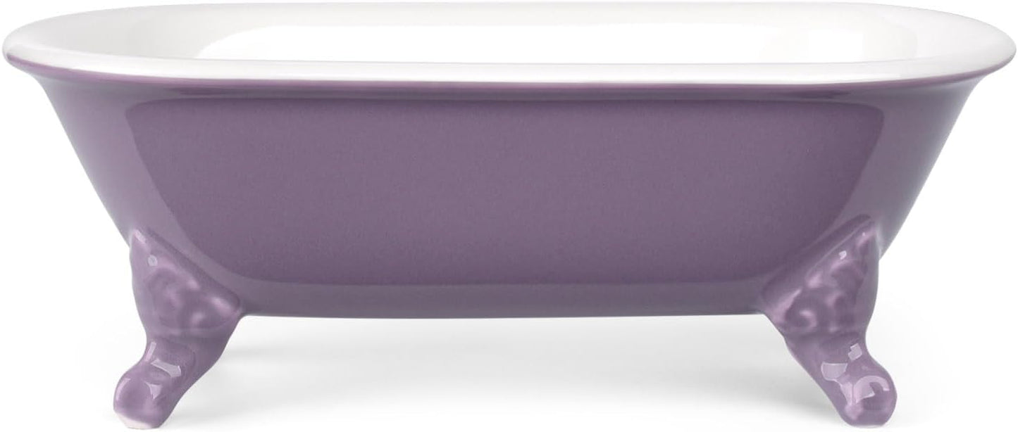 6.5" Ceramic Mini Decorative Clawfoot Bathtub Bar Soap Dish, Kitchen Sponge Holder and Shower Tray for Bathroom, 1 Pack(Lavender)