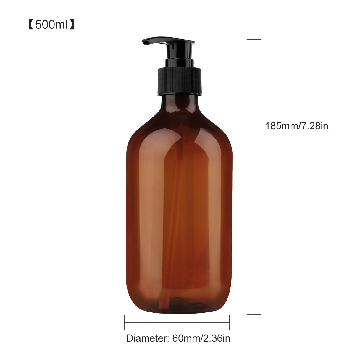 Yebeauty Empty Pump Bottle Dispenser, 17oz/500ml Lotion Soap Shampoo Pump Bottles Large Brown Bottle with Pump Plastic Refillable Containers Pack of 2