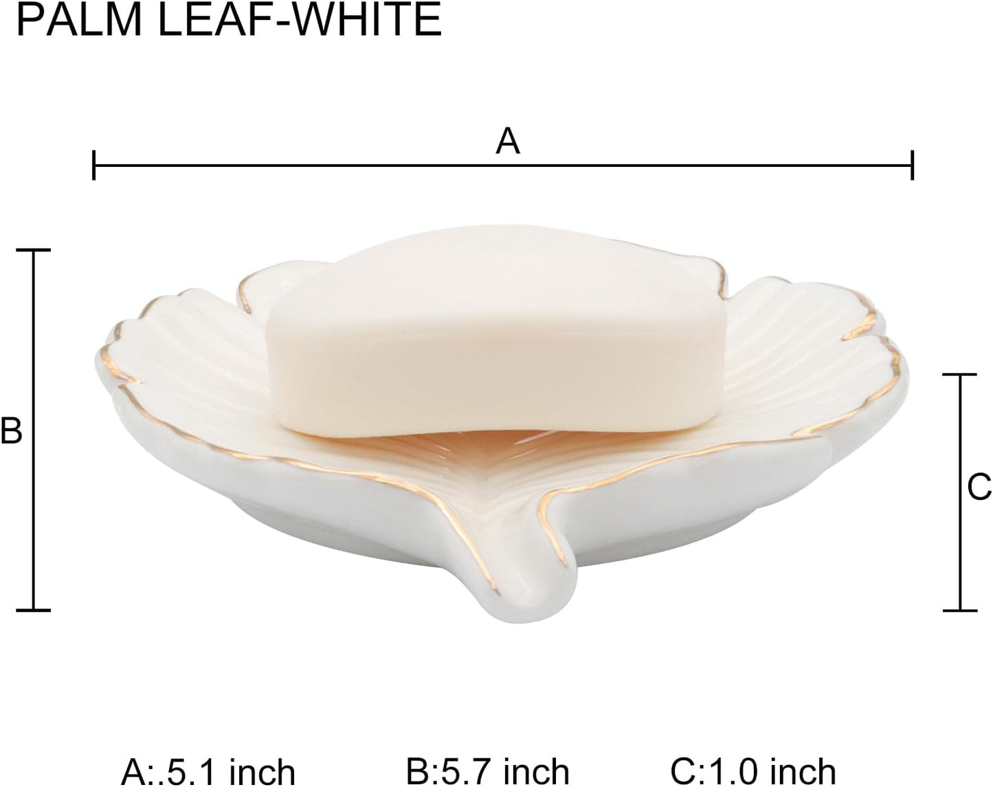 White Leaf Bathroom Soap Dish,Ceramic Soap Dish Holder in Palm Leaf Style,Self Draining Design and Used to Hold Various Small Bathroom and Kitchen Accessories