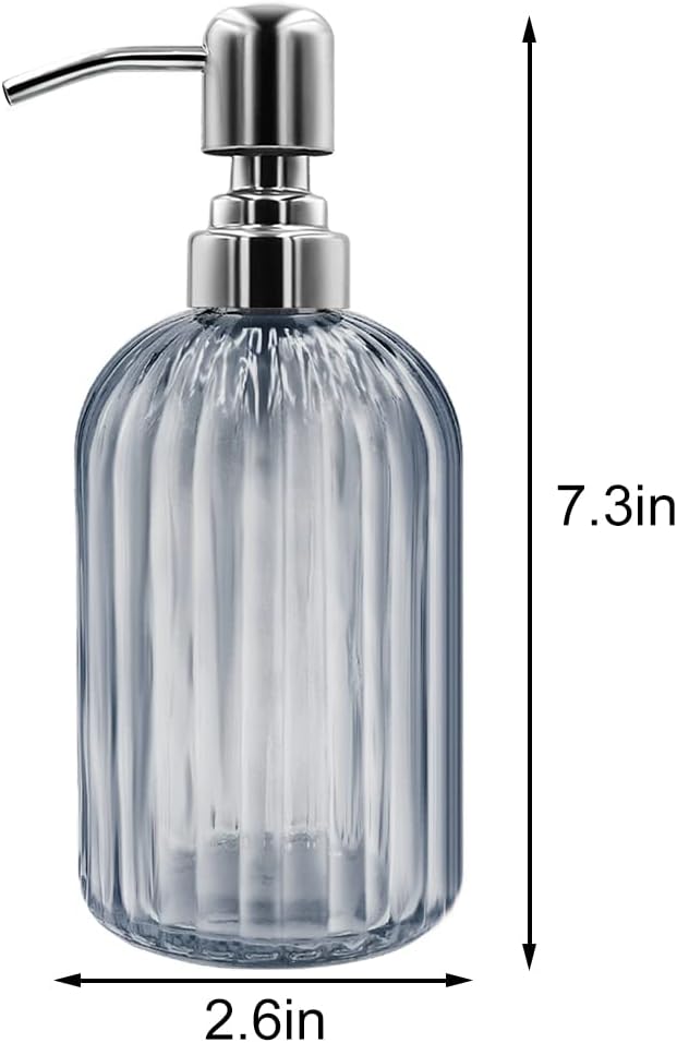 Soap Dispenser - 2 Pack 14 Oz Glass Soap Dispenser with Rust Proof Stainless Steel Pump, Refillable Liquid Bottle Dispenser, Premium Hand Jar Dispenser for Bathroom, Kitchen, Countertop (Grey)