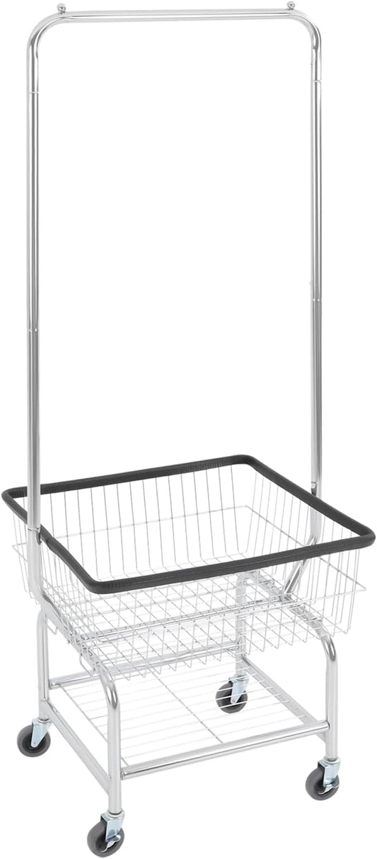 Laundry Basket with Wheels,Commercial Laundry Basket Cart,Heavy Duty Rolling Wire Lau-ndry Cart with Rod Rack for Clothes Storage (Type 3)