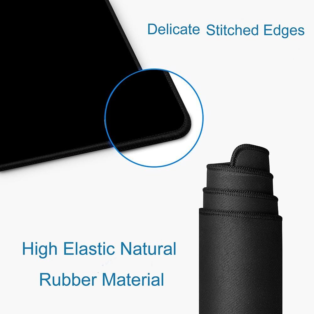 Black Large Gaming Mouse Pad with Stitched Edges, Desk Pad Extended Keyboard Mat, Non-Slip Rubber Base Mousepads for Laptop, Office, Home, 31.5X11.8 inch