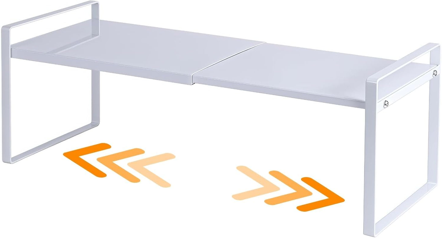 Expandable Cabinet Shelf Organizer Riser for Kitchen Pantry Cupboard Under Sink Countertop (white, 8.2’’D * 12.2-21.6’’W * 7.7’’H)