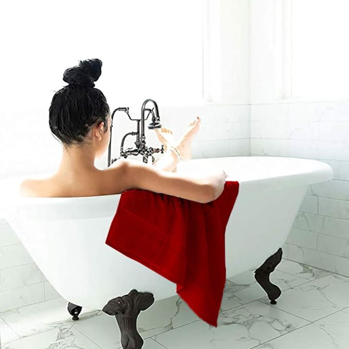 SALBAKOS 100% Turkish Cotton Bath Towel Set of 4 27x54 inch | Heirloom Quality | Hotel & Spa Collection | Ultra Soft, Super Absorbent, Long Lasting Bath Towels | Made in Turkey (Wine, 4 Bath Towels)