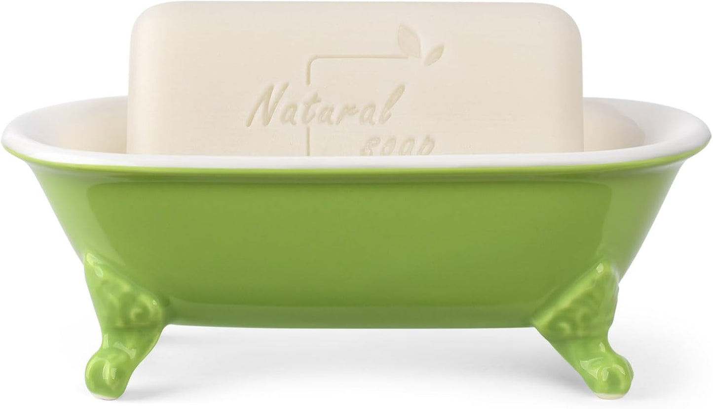 6.5" Ceramic Mini Decorative Clawfoot Bathtub Bar Soap Dish, Kitchen Sponge Holder and Shower Tray for Bathroom, 1 Pack(Lime)