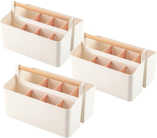 3 pcs Large Portable Caddy with Handle, School Office Art Supplies, DIY Divided Basket for Crafts Colored Pencils Pen Holds Brushes (Pink Dividers)