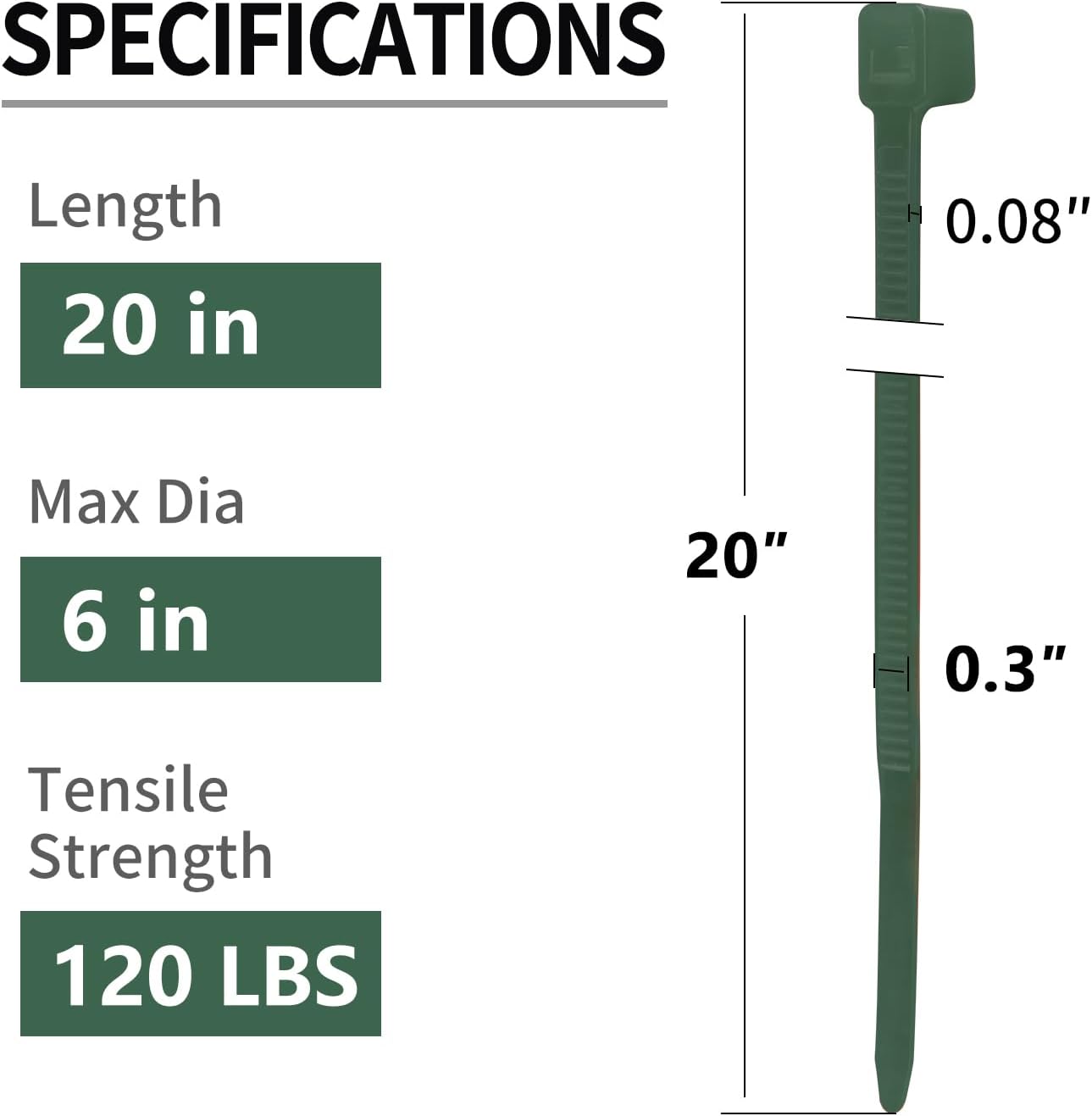 100PCS 20 inch Black Zip Ties 120LBS Tensile Strength Self-Locking heavy duty UV Resistant Cable Tie Wraps for indoor and outdoor use(black)