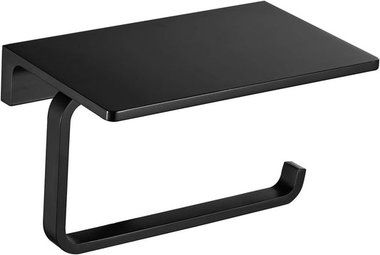 Toilet Paper Holder for Bathroom Solid Brass and Superior Hotel Style Tissue Roll Holder with Cell Phone Storage Matte Black Finish