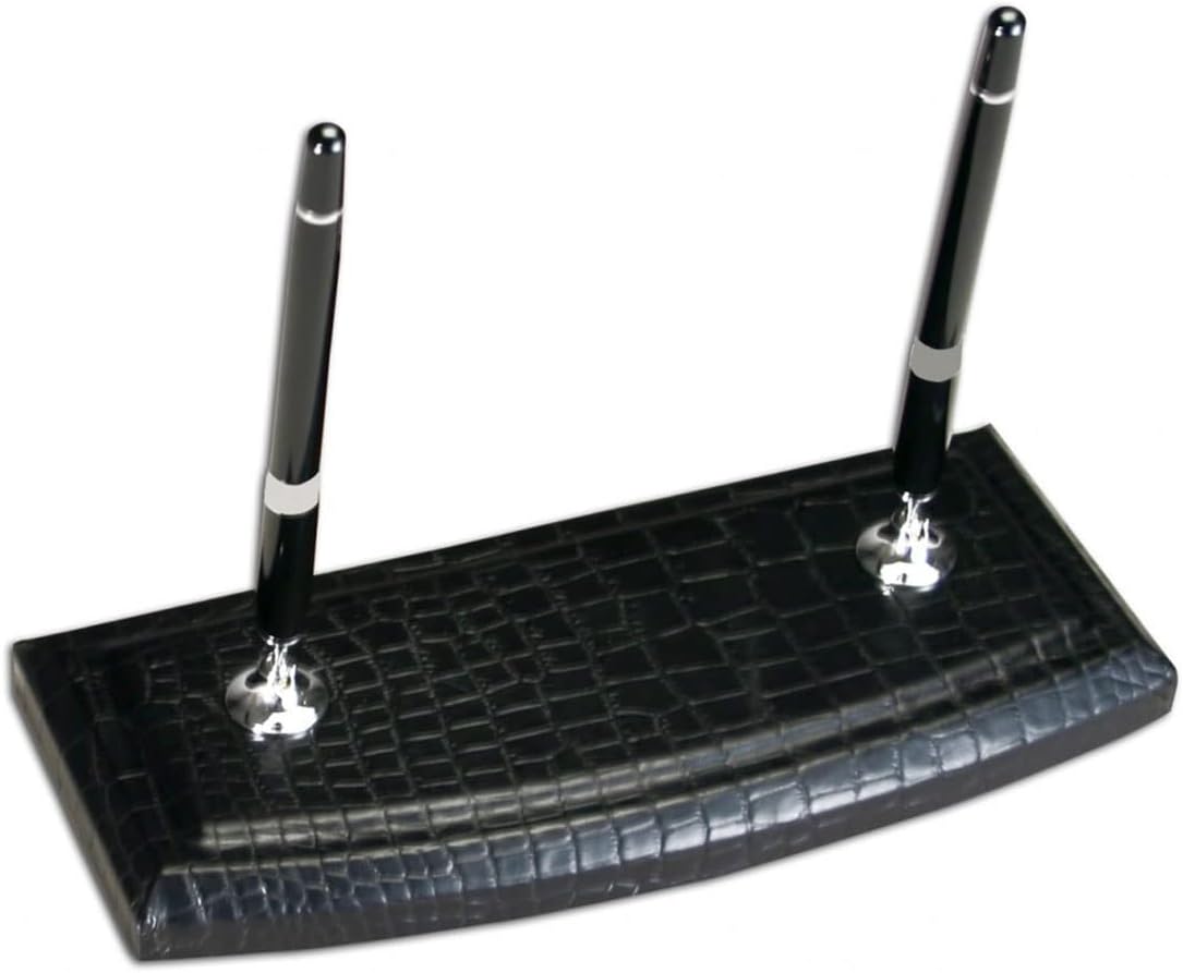 Dacasso Crocodile Embossed Leather Desk Set - Luxury Leather Desk Pad & Desk Organization Essentials - Office Organization & Executive Desk Decor - (Black, 8 Piece)