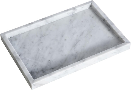 HAMKAWA Large Bathroom Vanity Tray, Real Natural Marble Sink Tray 12 Inch, Carrara White Stone Toilet Tank Trays, Modern Dresser Trays, Countertop Organizer for Kitchen Counter, Soap Dispenser