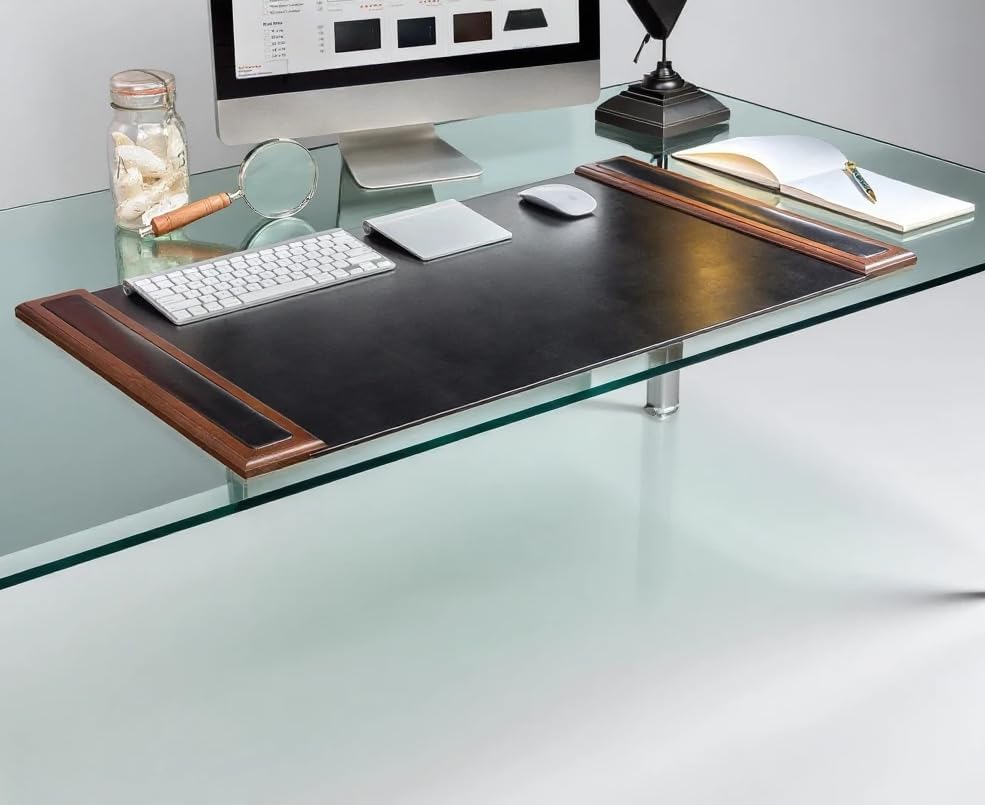 Walnut & Black Leather 34" x 20" Side-Rail Desk Pad