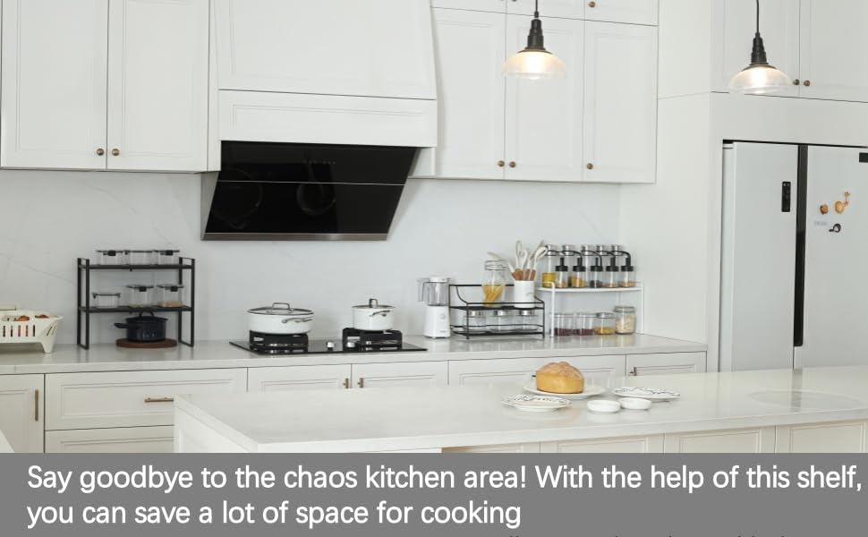 Expandable Cabinet Shelf Organizer Riser for Kitchen Pantry Cupboard Under Sink Countertop (white, 8.2’’D * 12.2-21.6’’W * 7.7’’H)